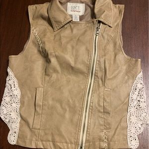 BKE Faux Leather Vest with Crochet Accents